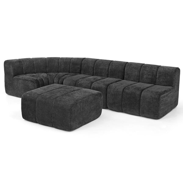 English Elm Modern Chenille Curved Modular Sectional with Channel Stitching and Movable Ottoman Black W487S00557