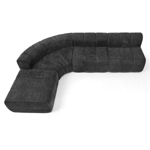 English Elm Modern Chenille Curved Modular Sectional with Channel Stitching and Movable Ottoman Black W487S00557