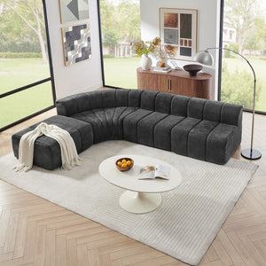 English Elm Modern Chenille Curved Modular Sectional with Channel Stitching and Movable Ottoman Black W487S00557