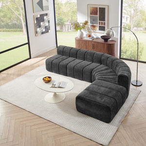 English Elm Modern Chenille Curved Modular Sectional with Channel Stitching and Movable Ottoman Black W487S00557