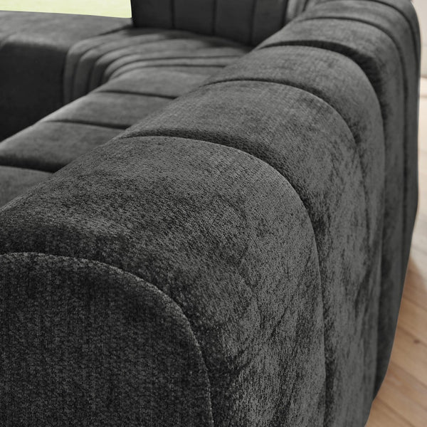 English Elm Modern Chenille Curved Modular Sectional with Channel Stitching and Movable Ottoman Black W487S00557