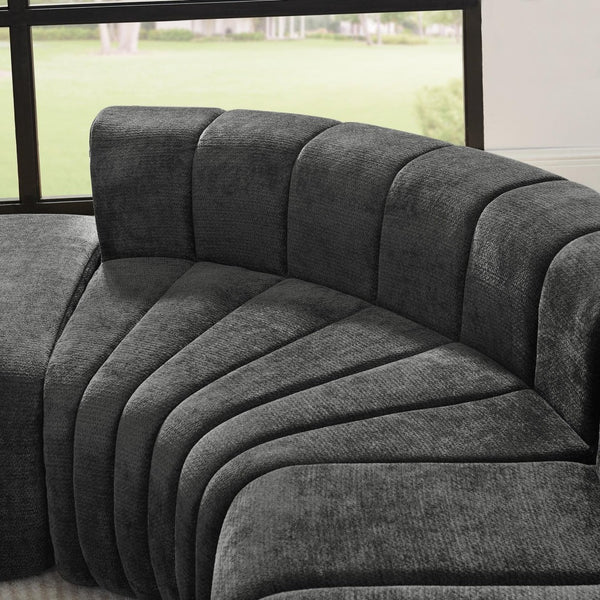 English Elm Modern Chenille Curved Modular Sectional with Channel Stitching and Movable Ottoman Black W487S00557