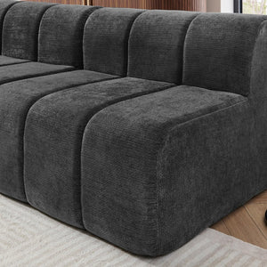 English Elm Modern Chenille Curved Modular Sectional with Channel Stitching and Movable Ottoman Black W487S00557