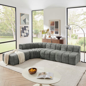 English Elm Modern Chenille Curved Modular Sectional with Channel Stitching and Movable Ottoman Dark Gray W487S00558