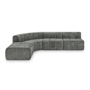 English Elm Modern Chenille Curved Modular Sectional with Channel Stitching and Movable Ottoman Dark Gray W487S00558