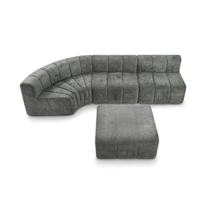 English Elm Modern Chenille Curved Modular Sectional with Channel Stitching and Movable Ottoman Dark Gray W487S00558