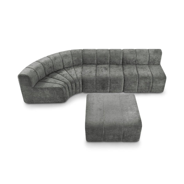 English Elm Modern Chenille Curved Modular Sectional with Channel Stitching and Movable Ottoman Dark Gray W487S00558
