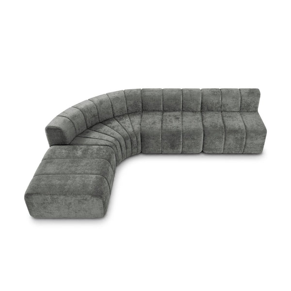 English Elm Modern Chenille Curved Modular Sectional with Channel Stitching and Movable Ottoman Dark Gray W487S00558