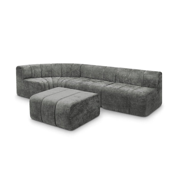 English Elm Modern Chenille Curved Modular Sectional with Channel Stitching and Movable Ottoman Dark Gray W487S00558