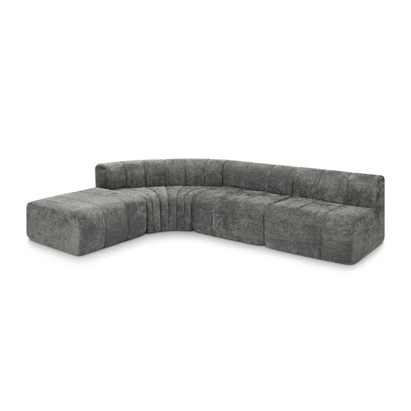 English Elm Modern Chenille Curved Modular Sectional with Channel Stitching and Movable Ottoman Dark Gray W487S00558