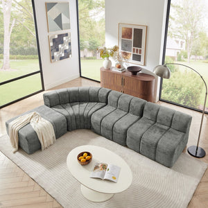 English Elm Modern Chenille Curved Modular Sectional with Channel Stitching and Movable Ottoman Dark Gray W487S00558