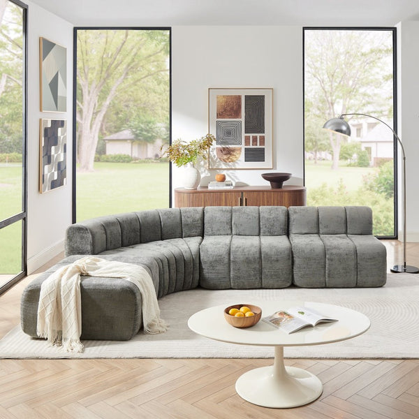 English Elm Modern Chenille Curved Modular Sectional with Channel Stitching and Movable Ottoman Dark Gray W487S00558
