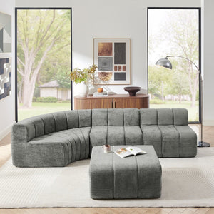 English Elm Modern Chenille Curved Modular Sectional with Channel Stitching and Movable Ottoman Dark Gray W487S00558