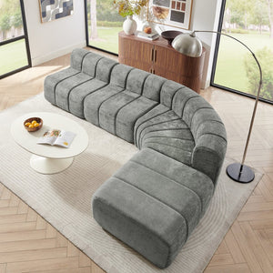 English Elm Modern Chenille Curved Modular Sectional with Channel Stitching and Movable Ottoman Dark Gray W487S00558