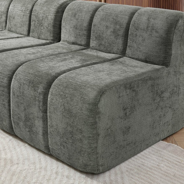 English Elm Modern Chenille Curved Modular Sectional with Channel Stitching and Movable Ottoman Dark Gray W487S00558