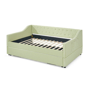 English Elm Full‑size Convertible Daybed Sofa with Pull-out Trundle Pockets and Polyester Upholstery Tufted Button Green W487S00564