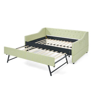 English Elm Full‑size Convertible Daybed Sofa with Pull-out Trundle Pockets and Polyester Upholstery Tufted Button Green W487S00564