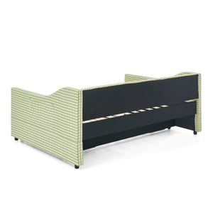 English Elm Full‑size Convertible Daybed Sofa with Pull-out Trundle Pockets and Polyester Upholstery Tufted Button Green W487S00564