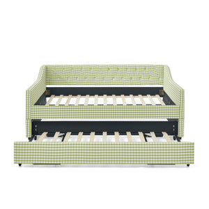 English Elm Full‑size Convertible Daybed Sofa with Pull-out Trundle Pockets and Polyester Upholstery Tufted Button Green W487S00564