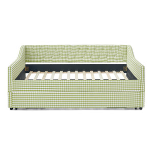 English Elm Full‑size Convertible Daybed Sofa with Pull-out Trundle Pockets and Polyester Upholstery Tufted Button Green W487S00564