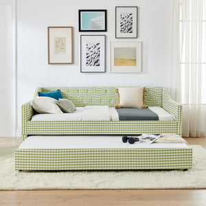 English Elm Full‑size Convertible Daybed Sofa with Pull-out Trundle Pockets and Polyester Upholstery Tufted Button Green W487S00564