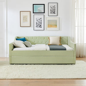 English Elm Full‑size Convertible Daybed Sofa with Pull-out Trundle Pockets and Polyester Upholstery Tufted Button Green W487S00564
