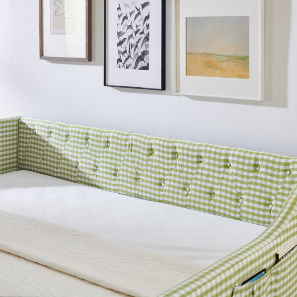 English Elm Full‑size Convertible Daybed Sofa with Pull-out Trundle Pockets and Polyester Upholstery Tufted Button Green W487S00564