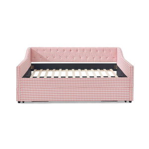 English Elm Full‑size Convertible Daybed Sofa with Pull-out Trundle Pockets and Polyester Upholstery Tufted Button Pink W487S00565