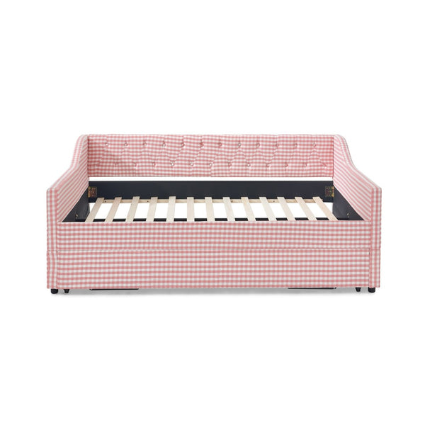 English Elm Full‑size Convertible Daybed Sofa with Pull-out Trundle Pockets and Polyester Upholstery Tufted Button Pink W487S00565