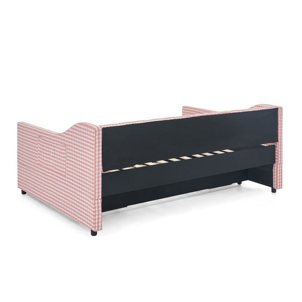 English Elm Full‑size Convertible Daybed Sofa with Pull-out Trundle Pockets and Polyester Upholstery Tufted Button Pink W487S00565