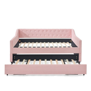 English Elm Full‑size Convertible Daybed Sofa with Pull-out Trundle Pockets and Polyester Upholstery Tufted Button Pink W487S00565