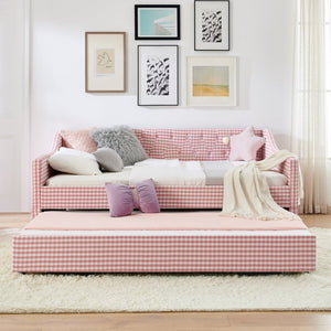 English Elm Full‑size Convertible Daybed Sofa with Pull-out Trundle Pockets and Polyester Upholstery Tufted Button Pink W487S00565