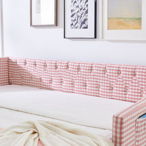 English Elm Full‑size Convertible Daybed Sofa with Pull-out Trundle Pockets and Polyester Upholstery Tufted Button Pink W487S00565