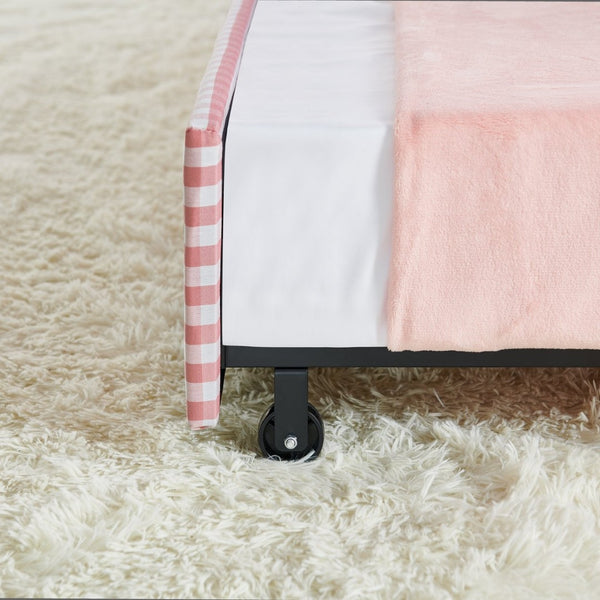 English Elm Full‑size Convertible Daybed Sofa with Pull-out Trundle Pockets and Polyester Upholstery Tufted Button Pink W487S00565