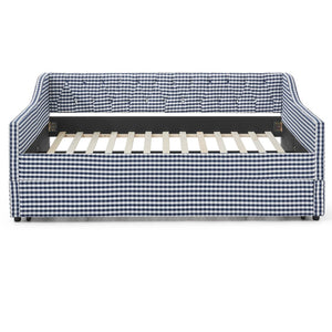 English Elm Full‑size Convertible Daybed Sofa with Pull-out Trundle Pockets and Polyester Upholstery Tufted Button Dark Blue W487S00566