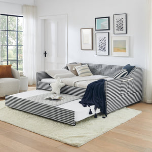 English Elm Full‑size Convertible Daybed Sofa with Pull-out Trundle Pockets and Polyester Upholstery Tufted Button Black W487S00567