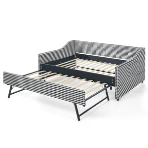 English Elm Full‑size Convertible Daybed Sofa with Pull-out Trundle Pockets and Polyester Upholstery Tufted Button Black W487S00567
