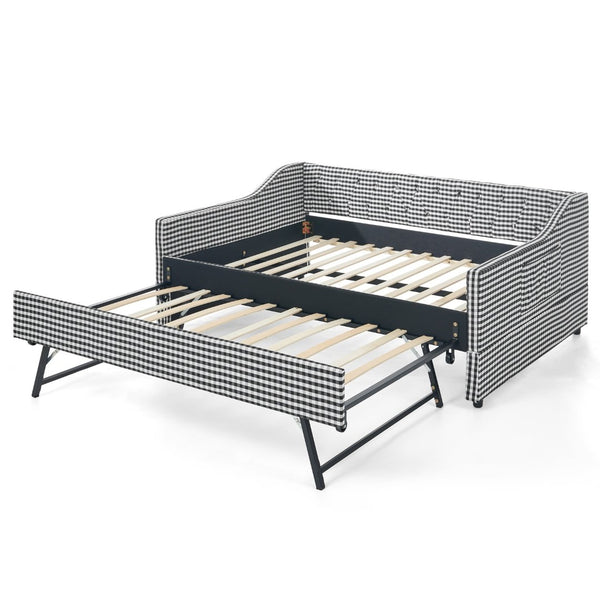 English Elm Full‑size Convertible Daybed Sofa with Pull-out Trundle Pockets and Polyester Upholstery Tufted Button Black W487S00567