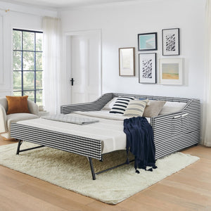 English Elm Full‑size Convertible Daybed Sofa with Pull-out Trundle Pockets and Polyester Upholstery Tufted Button Black W487S00567