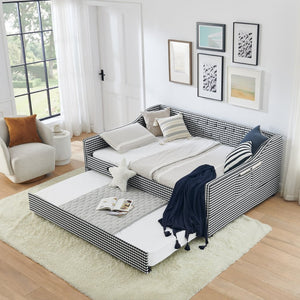 English Elm Full‑size Convertible Daybed Sofa with Pull-out Trundle Pockets and Polyester Upholstery Tufted Button Black W487S00567