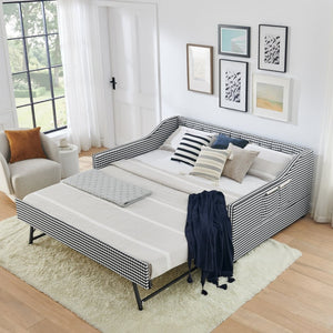 English Elm Full‑size Convertible Daybed Sofa with Pull-out Trundle Pockets and Polyester Upholstery Tufted Button Black W487S00567