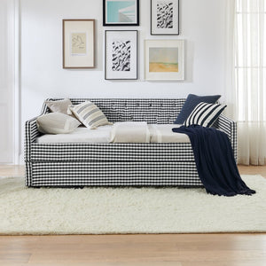 English Elm Full‑size Convertible Daybed Sofa with Pull-out Trundle Pockets and Polyester Upholstery Tufted Button Black W487S00567