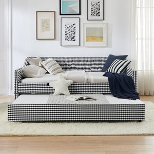 English Elm Full‑size Convertible Daybed Sofa with Pull-out Trundle Pockets and Polyester Upholstery Tufted Button Black W487S00567