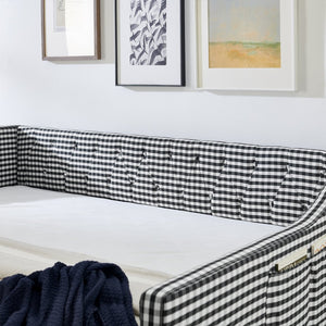 English Elm Full‑size Convertible Daybed Sofa with Pull-out Trundle Pockets and Polyester Upholstery Tufted Button Black W487S00567