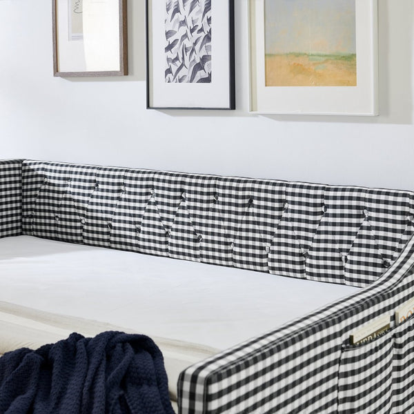 English Elm Full‑size Convertible Daybed Sofa with Pull-out Trundle Pockets and Polyester Upholstery Tufted Button Black W487S00567