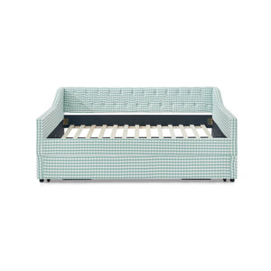 English Elm Full‑size Convertible Daybed Sofa with Pull-out Trundle Pockets and Polyester Upholstery Tufted Button Cyan W487S00568