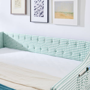 English Elm Full‑size Convertible Daybed Sofa with Pull-out Trundle Pockets and Polyester Upholstery Tufted Button Cyan W487S00568