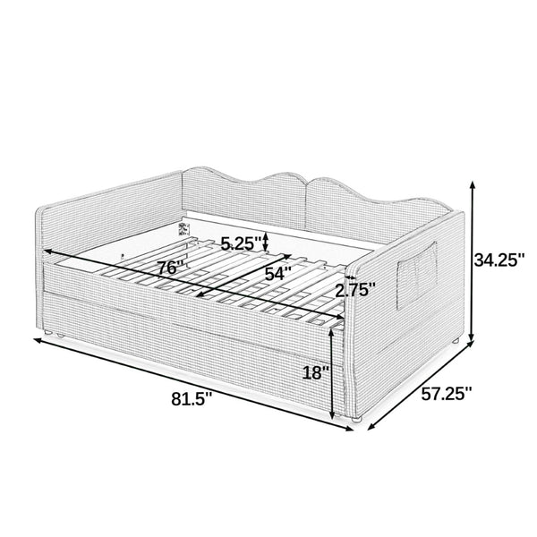 English Elm Full‑size Gingham Upholstered Daybed with Pull-out Trundle and Side Storage Pocket Pink W487S00569