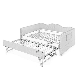 English Elm Full‑size Gingham Upholstered Daybed with Pull-out Trundle and Side Storage Pocket Pink W487S00569
