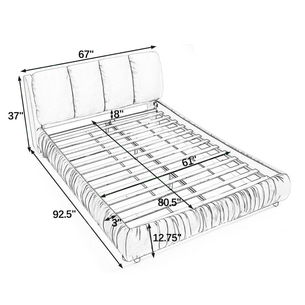 English Elm Queen Upholstered Platform Bed Segmented Velvet Headboard Modern Minimalist Bedroom Frame Gray W487S00570
